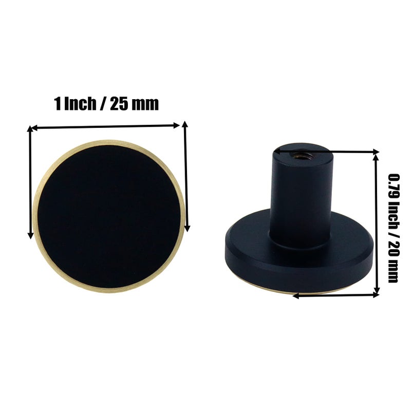 Mcredy 1 Inch Black and Gold Cabinet Knobs Pulls 2 Pcs Solid Brass Modern Round Drawer Cabinet Handles with Screw for Kitchen Office Dresser Wardrobe - Image 2